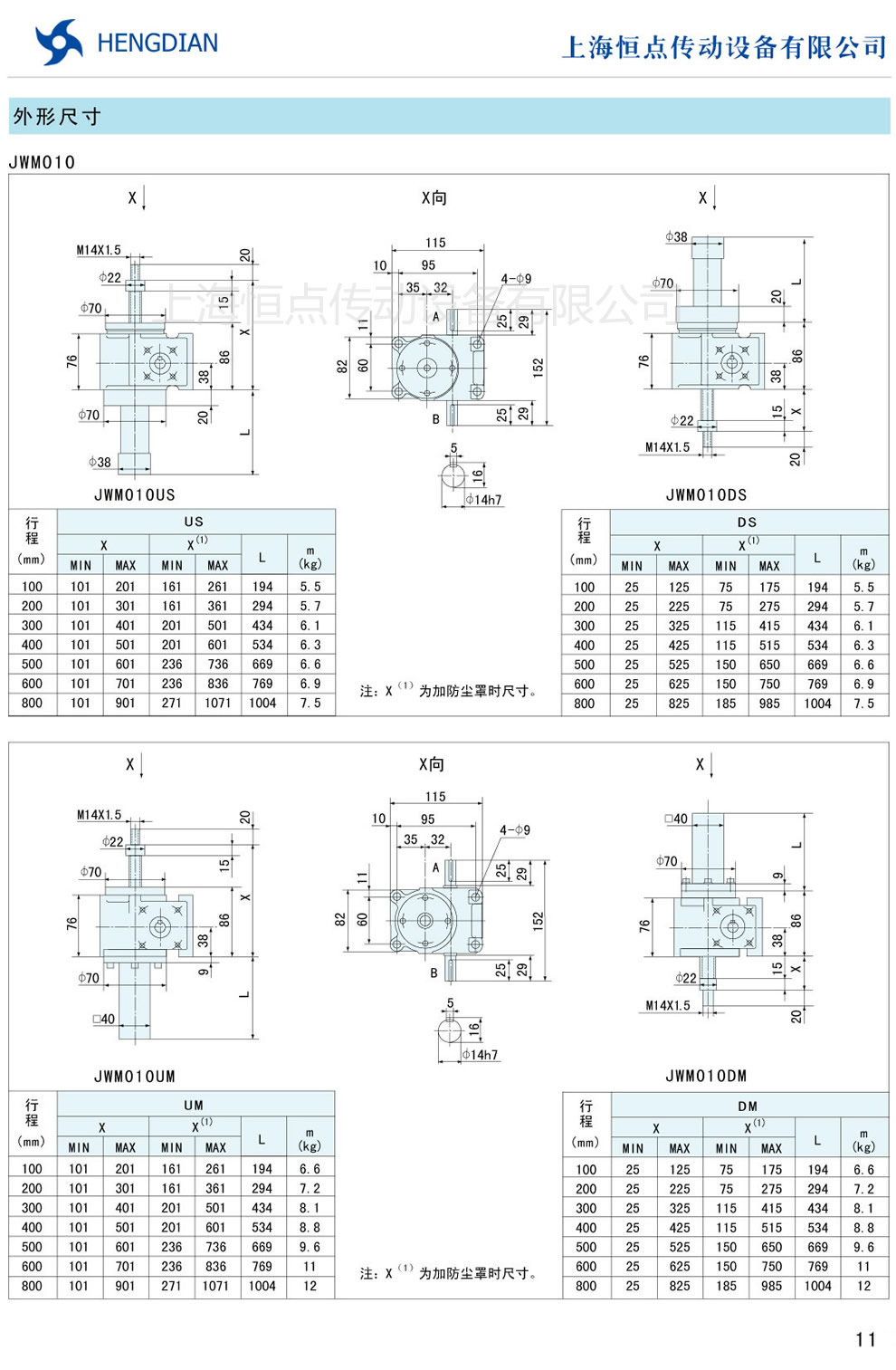 JWM螺旋升降機的外形尺寸 JWM010