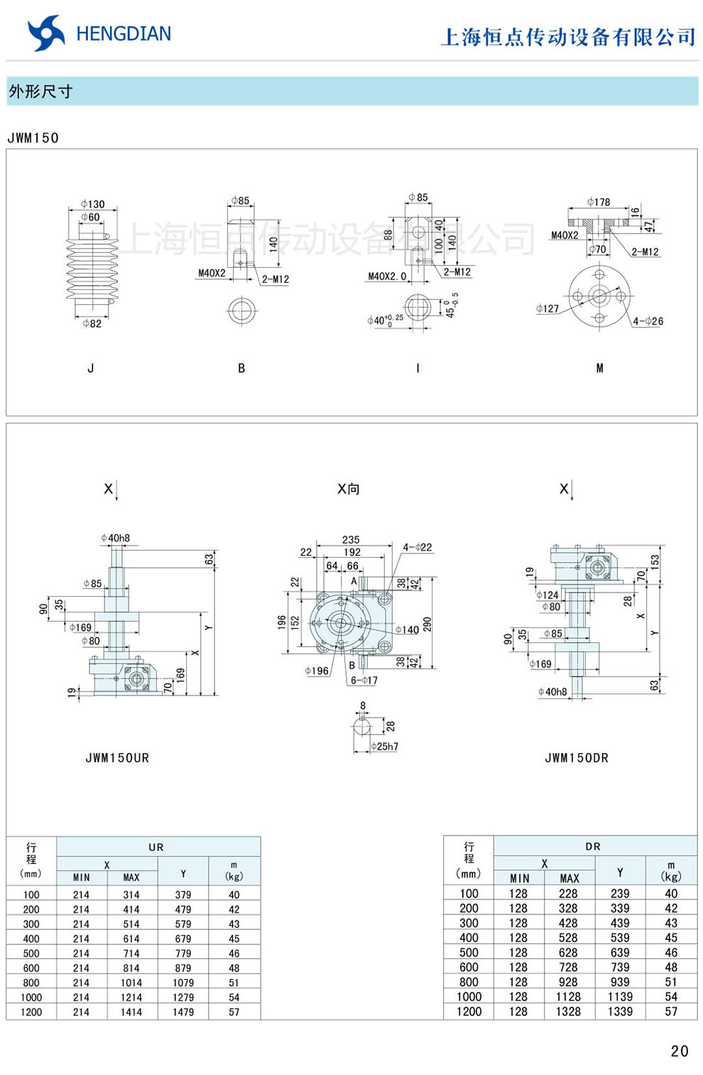 JWM螺旋升降機的外形尺寸 JWM150