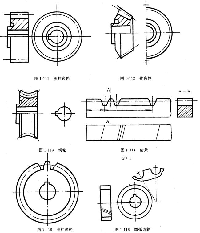 鏈輪的畫法、齒輪、蝸輪、蝸杆齧合畫法