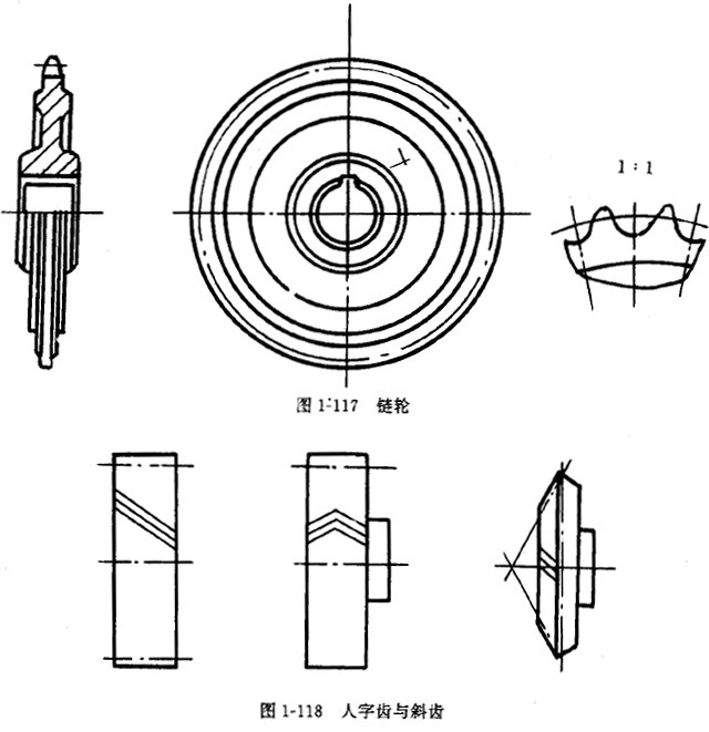 鏈輪的畫法、齒輪、蝸輪、蝸杆齧合畫法