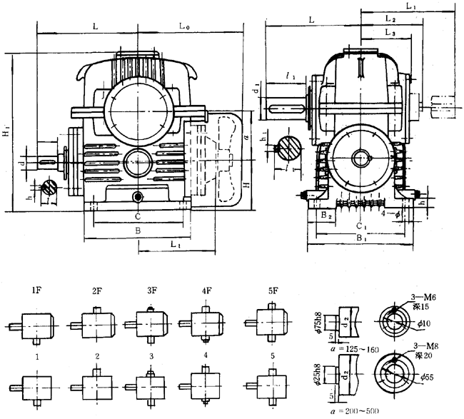 蝸輪減速器外形、安裝尺寸