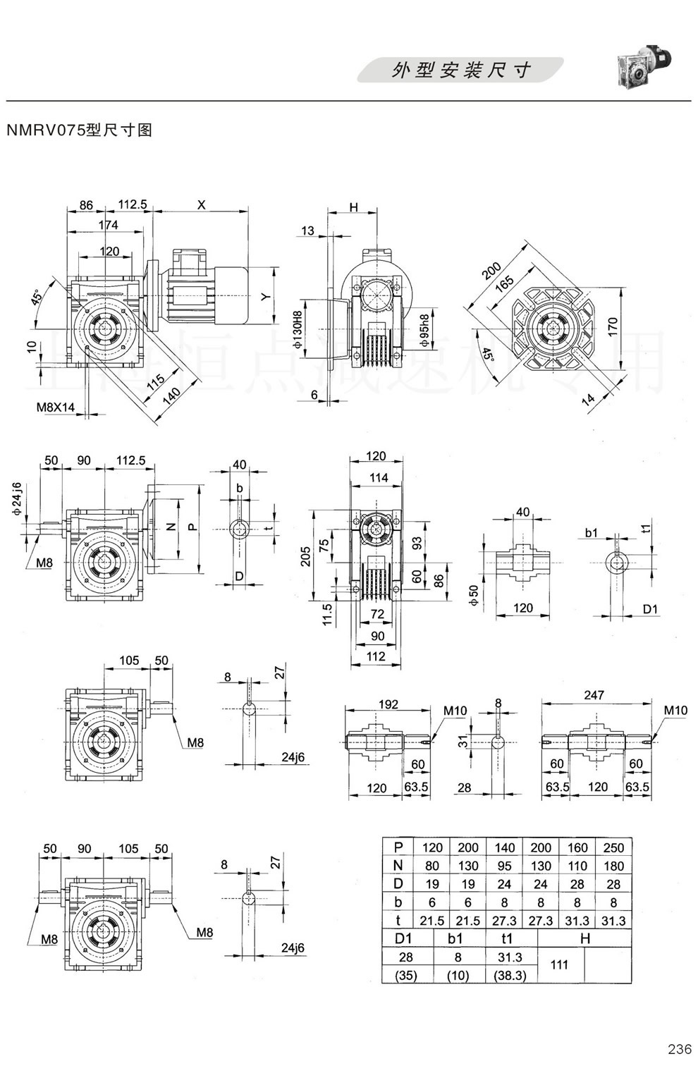 NMRV075,NRV75,RV75型蝸輪蝸杆減速機外形尺寸圖