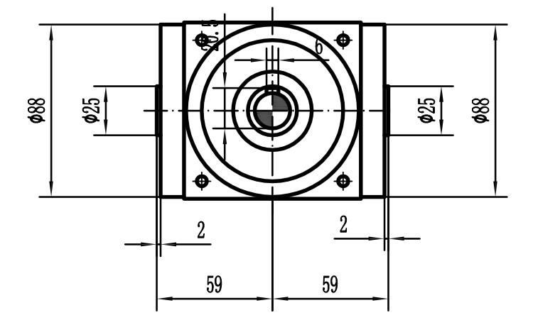 HDA09系列換向器：HDA09-2：1-E外形安裝尺寸圖1