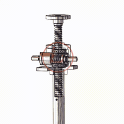 以右側蝸杆爲例，面對著蝸杆時，蝸杆順時針旋轉，絲杆下降；蝸杆逆時針旋轉，絲杆上升。